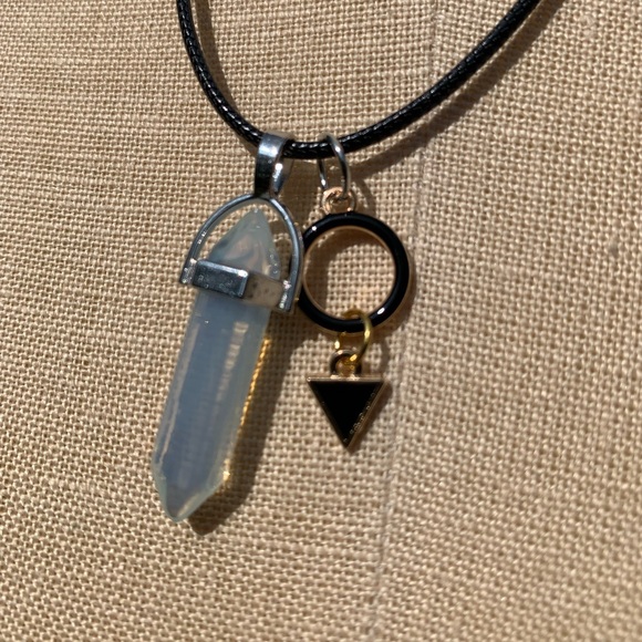 Handmade Dagger Opalite Resin Crystal Amulet Necklace & Triangle & Circle Charm - Picture 7 of 13